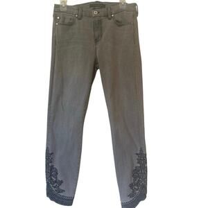 LVPL by Liverpool Gray Ankle Skinny Jeans 8/29 Embroidered Hem Stretch Denim